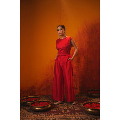 Midushi Bajoria Red Renee Crop Top with Palazzo (Set of 2)