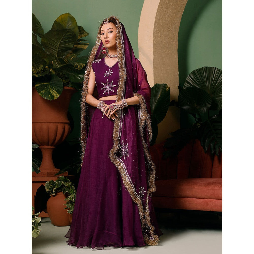 Midushi Bajoria Organza Lehenga & Dupatta with Georgette Blouse Hand Embellished (Set of 3)