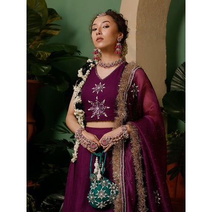 Midushi Bajoria Organza Lehenga & Dupatta with Georgette Blouse Hand Embellished (Set of 3)