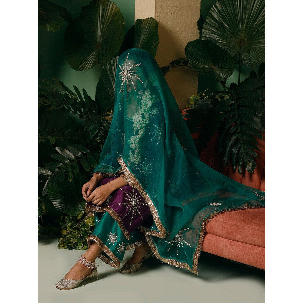 Midushi Bajoria Organza Dupatta with Kiran Chanderi Palazzo & Kurta Embellished (Set of 3)