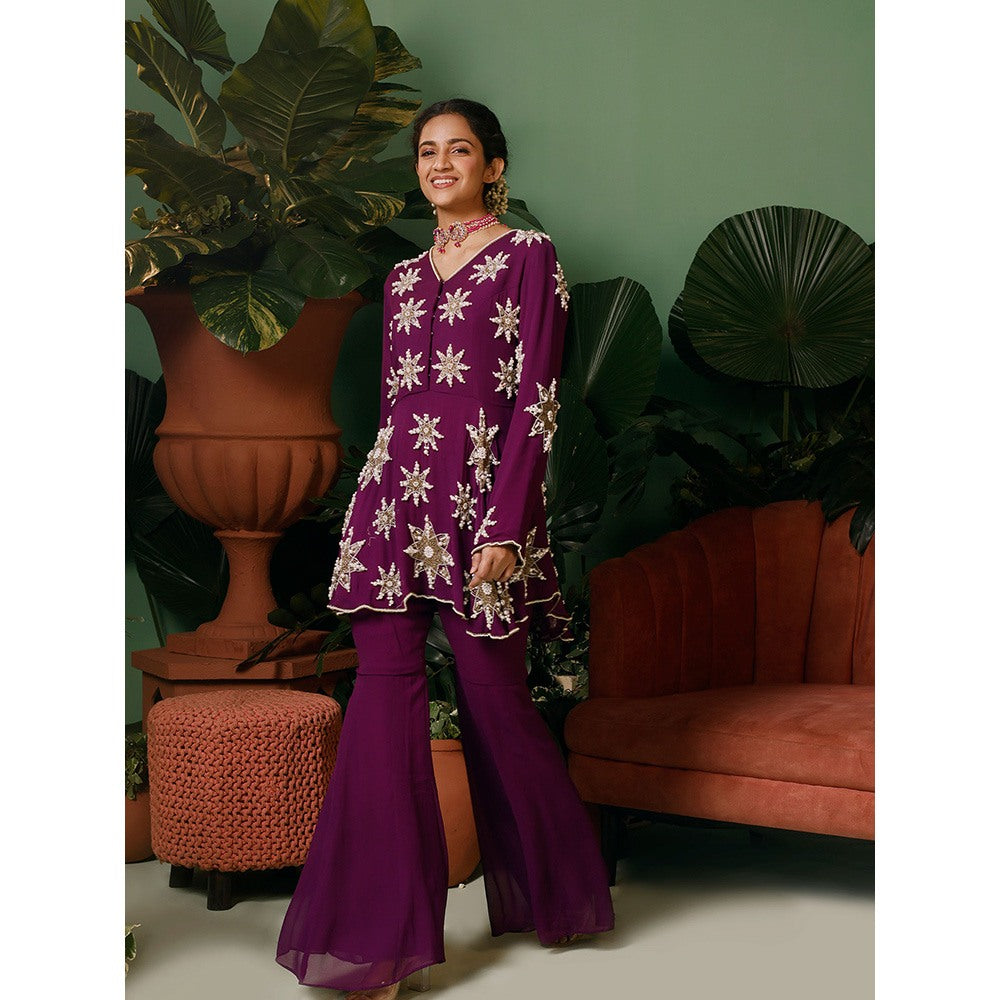 Midushi Bajoria In Georgette with Pearl Hand Embellishment Kurti with Sharara (Set of 2)