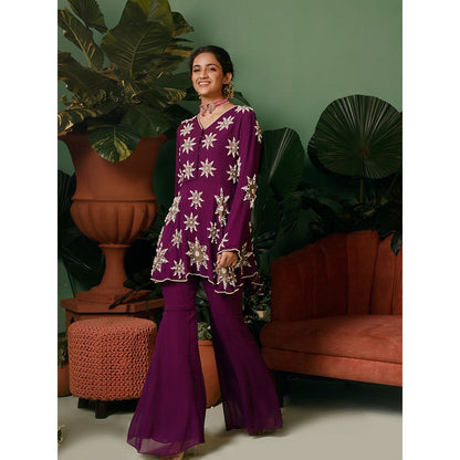 Midushi Bajoria In Georgette with Pearl Hand Embellishment Kurti with Sharara (Set of 2)