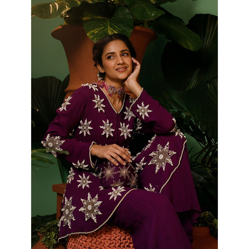 Midushi Bajoria In Georgette with Pearl Hand Embellishment Kurti with Sharara (Set of 2)