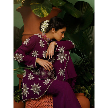 Midushi Bajoria In Georgette with Pearl Hand Embellishment Kurti with Sharara (Set of 2)