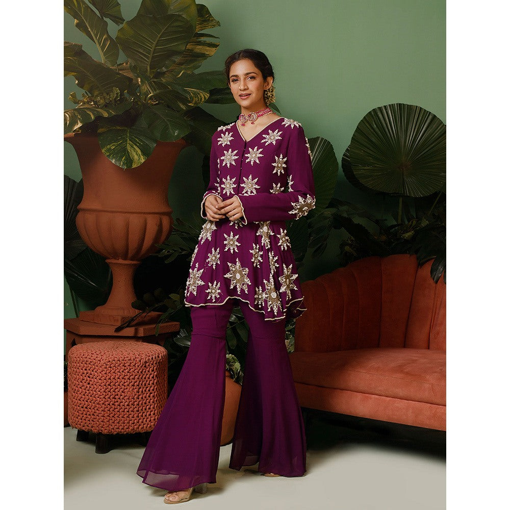 Midushi Bajoria In Georgette with Pearl Hand Embellishment Kurti with Sharara (Set of 2)