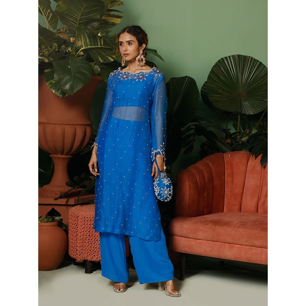 Midushi Bajoria Organza Kurta Embellished with Crepe Palazzo & Shantoon Bustier (Set of 3)