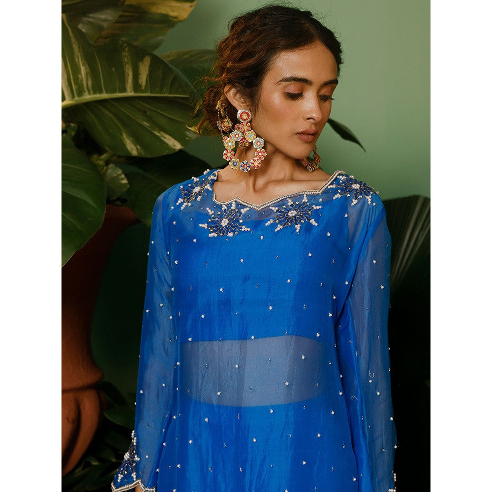 Midushi Bajoria Organza Kurta Embellished with Crepe Palazzo & Shantoon Bustier (Set of 3)