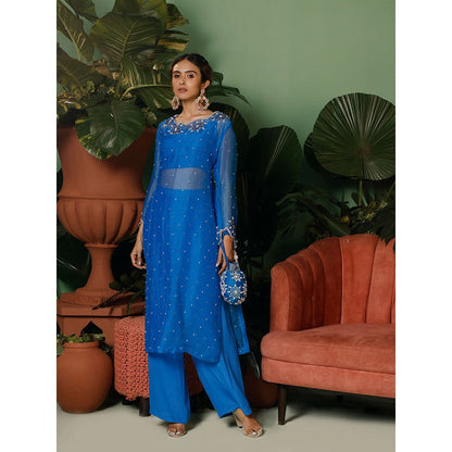 Midushi Bajoria Organza Kurta Embellished with Crepe Palazzo & Shantoon Bustier (Set of 3)