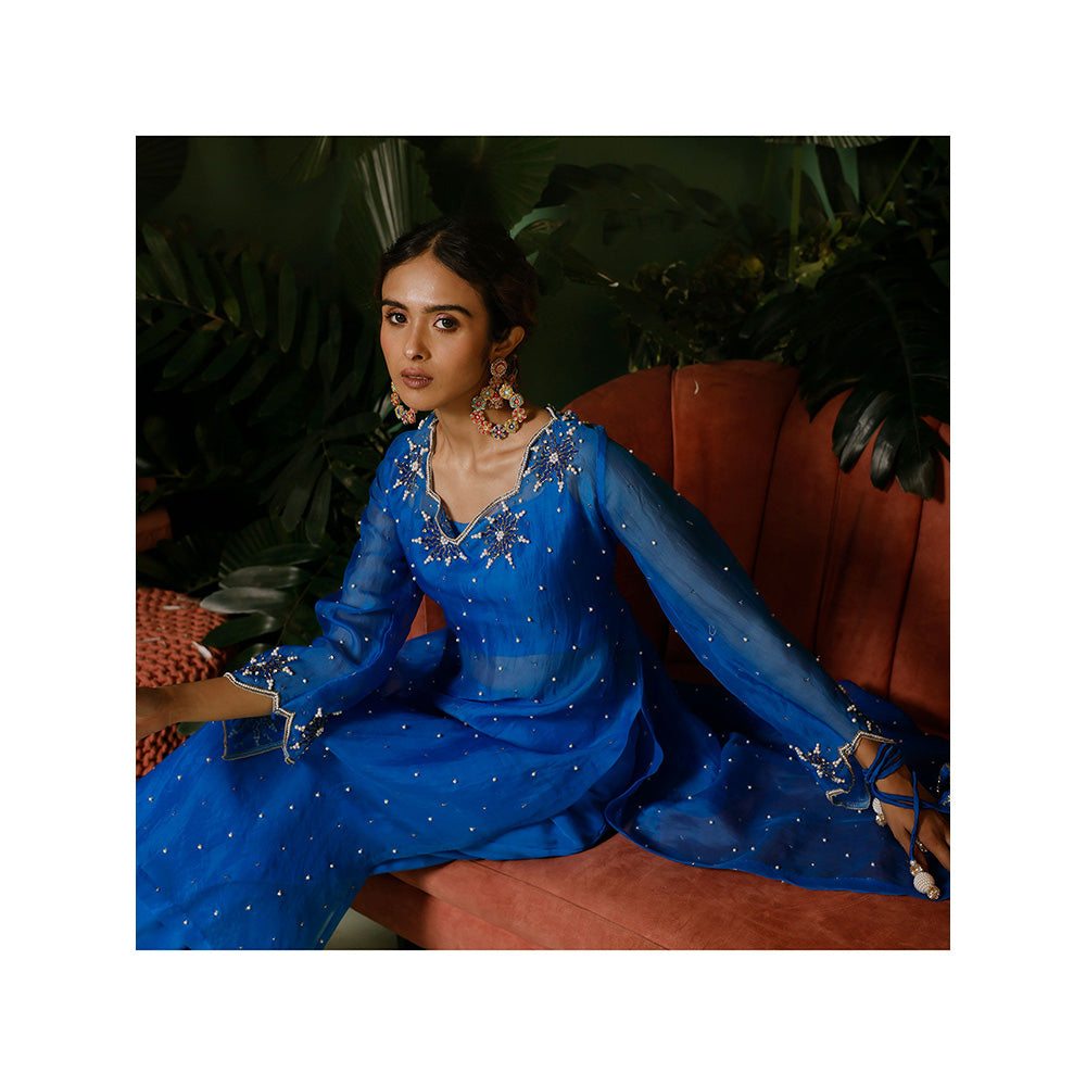 Midushi Bajoria Organza Kurta Embellished with Crepe Palazzo & Shantoon Bustier (Set of 3)