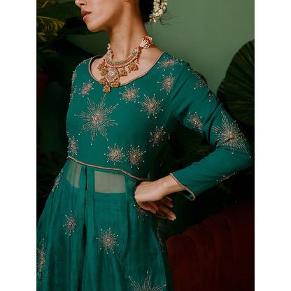 Midushi Bajoria Green Kalidaar Kurta with Palazzo In Georgette Kalis In Organza (Set of 2)