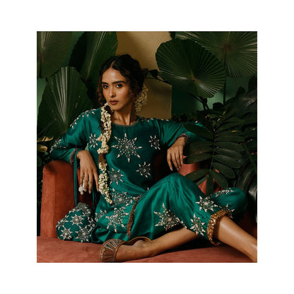 Midushi Bajoria Silk Chanderi Hand Embellishment In Star Pattern Kurta with Pant (Set of 2)