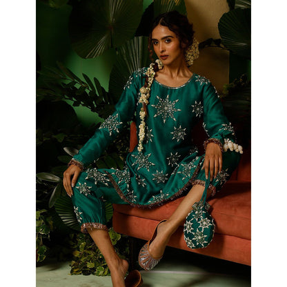 Midushi Bajoria Silk Chanderi Hand Embellishment In Star Pattern Kurta with Pant (Set of 2)