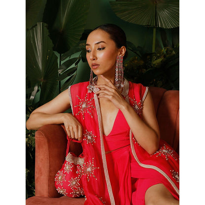 Midushi Bajoria Jacket In Organza with Crepe Blouse & Drape Skirt (Set of 3)