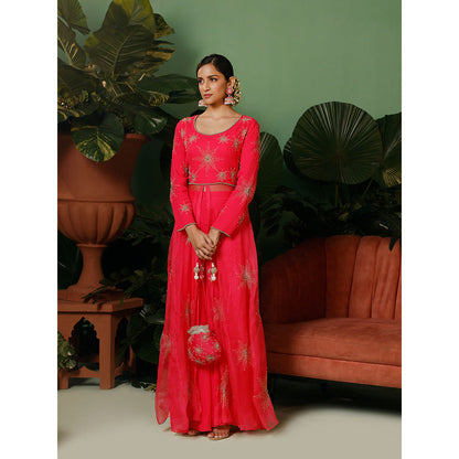 Midushi Bajoria Pink Kalidaar Kurta with Palazzo In Georgette Kalis In Organza (Set of 2)