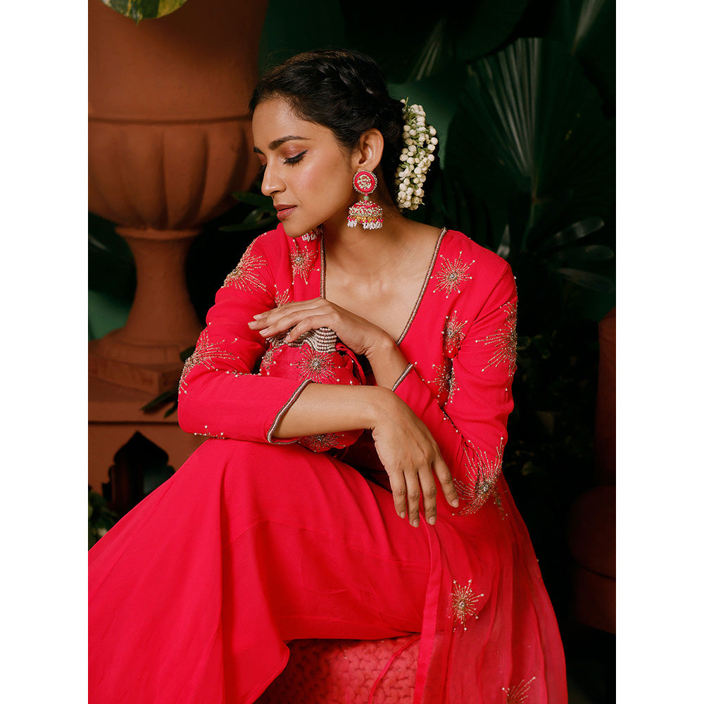 Midushi Bajoria Pink Kalidaar Kurta with Palazzo In Georgette Kalis In Organza (Set of 2)