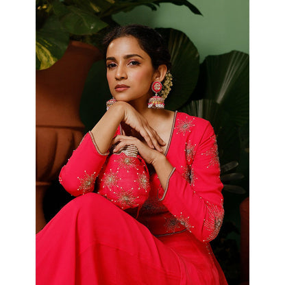 Midushi Bajoria Pink Kalidaar Kurta with Palazzo In Georgette Kalis In Organza (Set of 2)