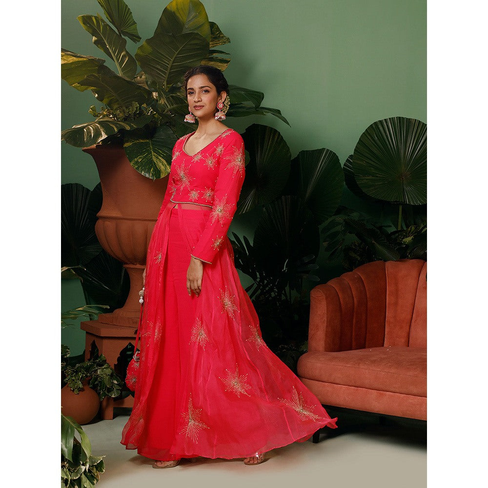 Midushi Bajoria Pink Kalidaar Kurta with Palazzo In Georgette Kalis In Organza (Set of 2)