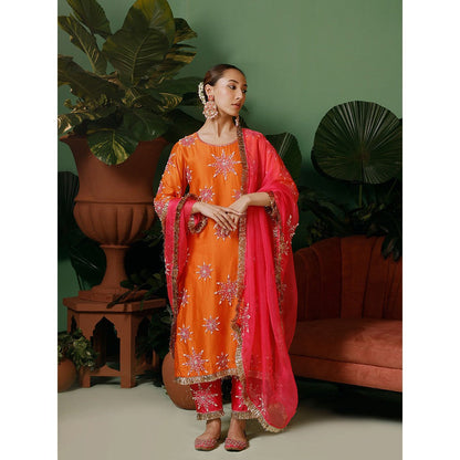 Midushi Bajoria Organza Dupatta with Kiran Chanderi Pant & Kurta Embellished (Set of 3)