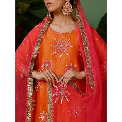 Midushi Bajoria Organza Dupatta with Kiran Chanderi Pant & Kurta Embellished (Set of 3)