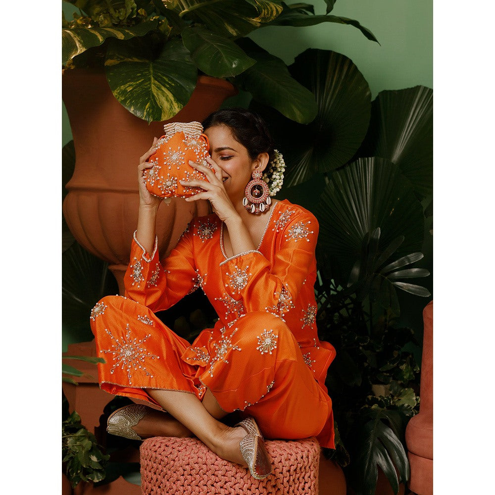 Midushi Bajoria Silk Chanderi with Hand Embellishment In Star Pattern Co-Ord (Set of 2)