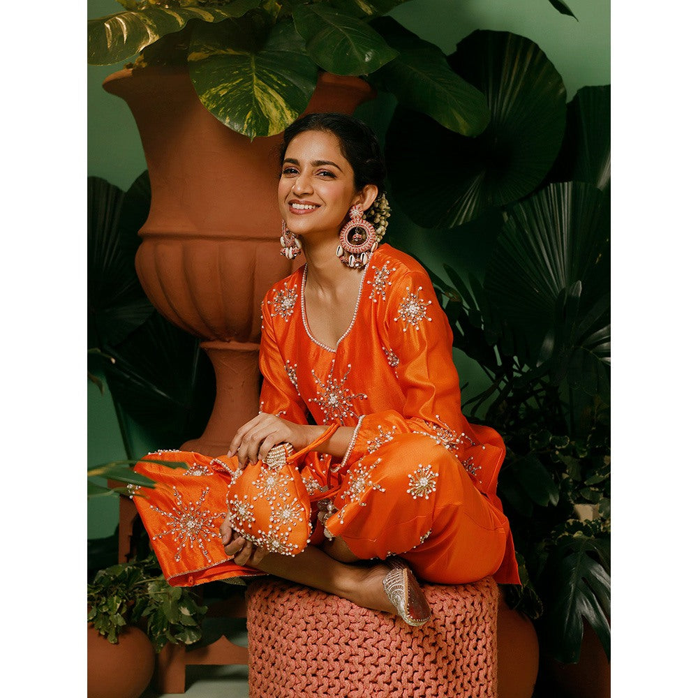 Midushi Bajoria Silk Chanderi with Hand Embellishment In Star Pattern Co-Ord (Set of 2)