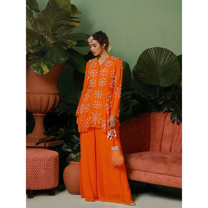 Midushi Bajoria Kurti with Palazzo In Georgette Hand Sequins & Pearl Embellishment (Set of 2)