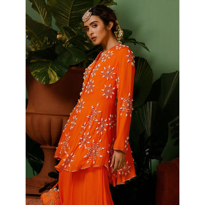 Midushi Bajoria Kurti with Palazzo In Georgette Hand Sequins & Pearl Embellishment (Set of 2)