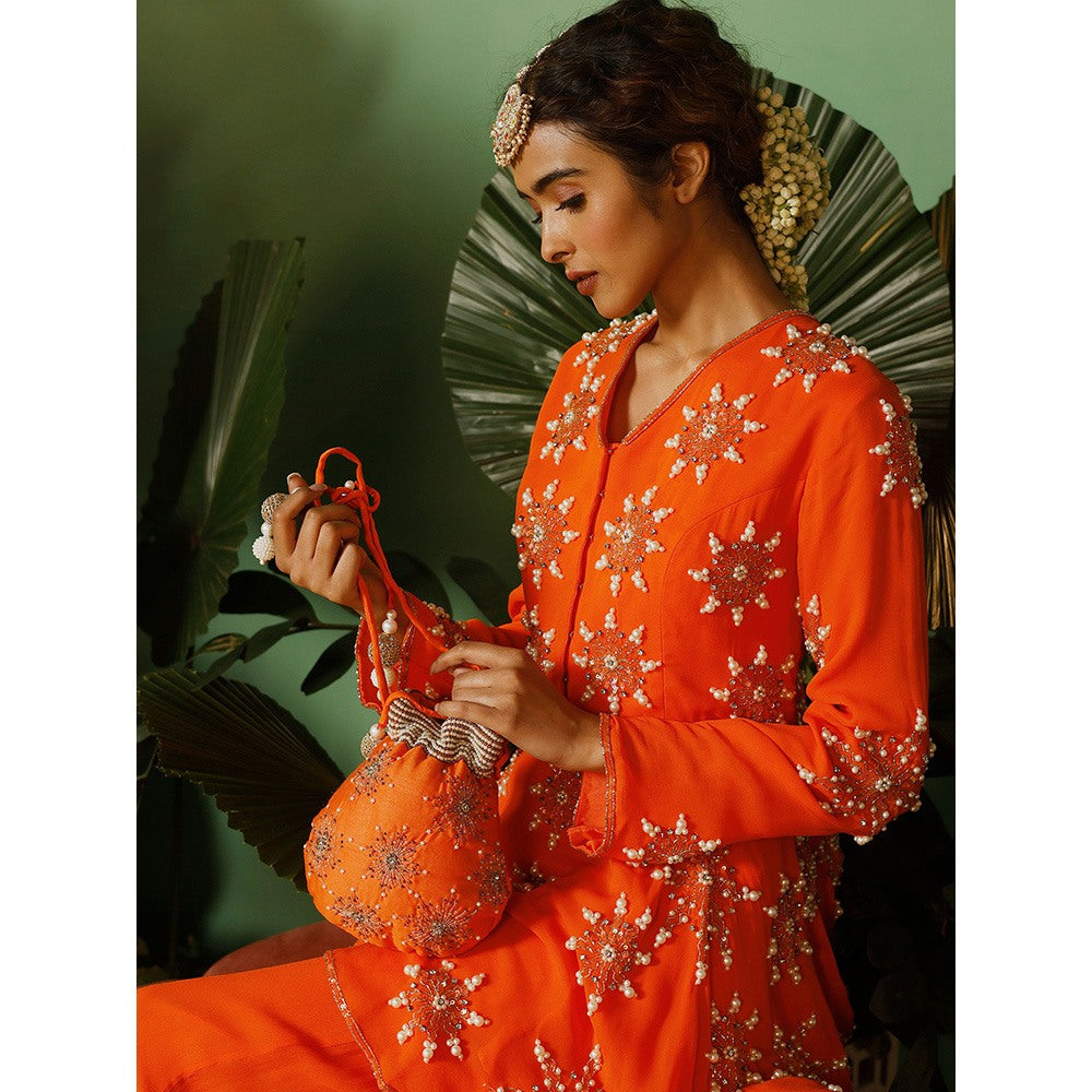 Midushi Bajoria Kurti with Palazzo In Georgette Hand Sequins & Pearl Embellishment (Set of 2)