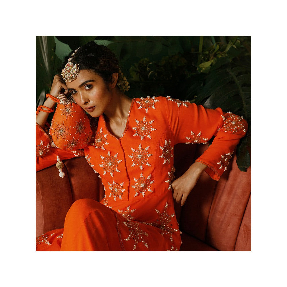 Midushi Bajoria Kurti with Palazzo In Georgette Hand Sequins & Pearl Embellishment (Set of 2)