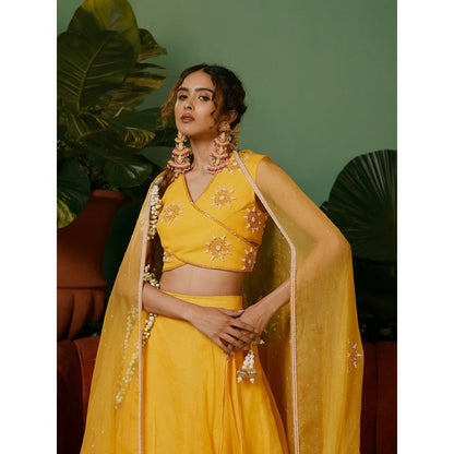 Midushi Bajoria Organza Lehenga & Dupatta with Georgette Blouse Hand Embellished (Set of 3)