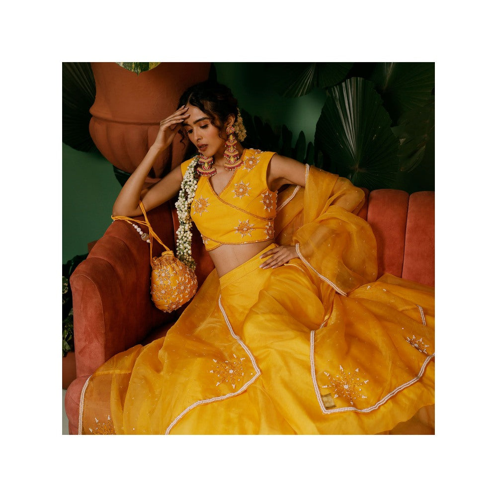 Midushi Bajoria Organza Lehenga & Dupatta with Georgette Blouse Hand Embellished (Set of 3)