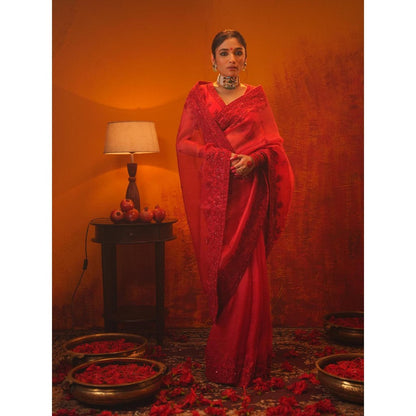 Midushi Bajoria Red Surkh Saree with Stitched Blouse