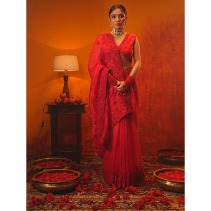 Midushi Bajoria Red Surkh Saree with Stitched Blouse