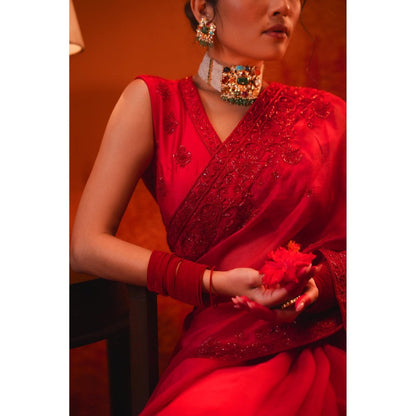 Midushi Bajoria Red Surkh Saree with Stitched Blouse