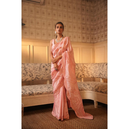 Midushi Bajoria Pink Tt Heavy Embellished Saree with Stitched Blouse