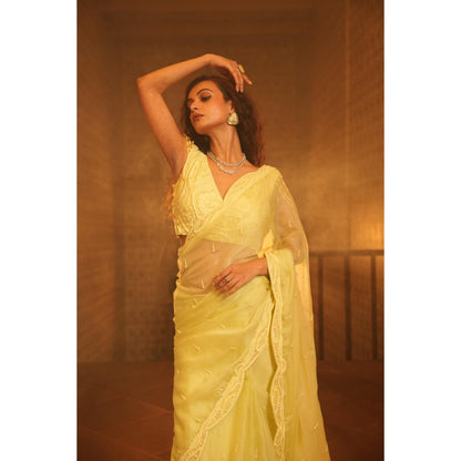 Midushi Bajoria Yellow Tt Heavy Embellished Saree with Stitched Blouse