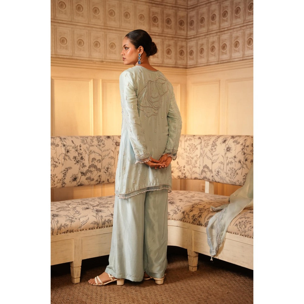 Midushi Bajoria Green Tt Kurta with Palazzo and Dupatta (Set of 3)