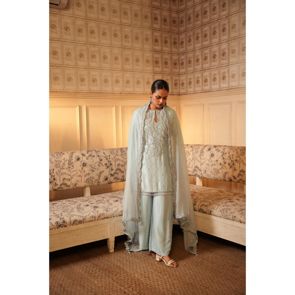 Midushi Bajoria Green Tt Kurta with Palazzo and Dupatta (Set of 3)