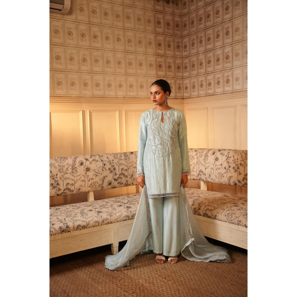 Midushi Bajoria Green Tt Kurta with Palazzo and Dupatta (Set of 3)