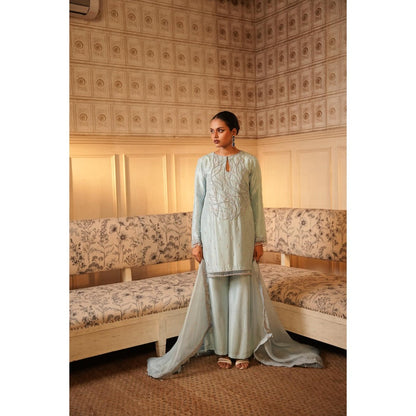 Midushi Bajoria Green Tt Kurta with Palazzo and Dupatta (Set of 3)