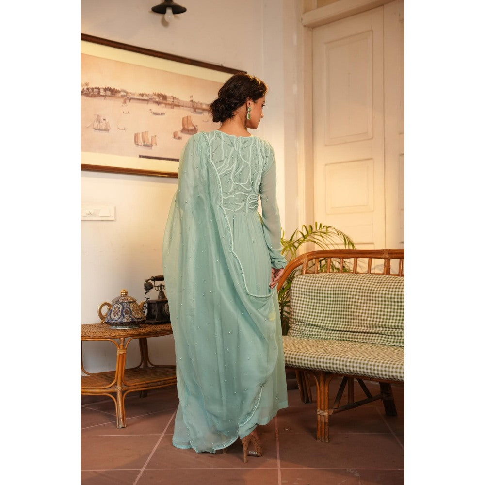Midushi Bajoria Green Tt Anarkali with Pant and Dupatta (Set of 3)