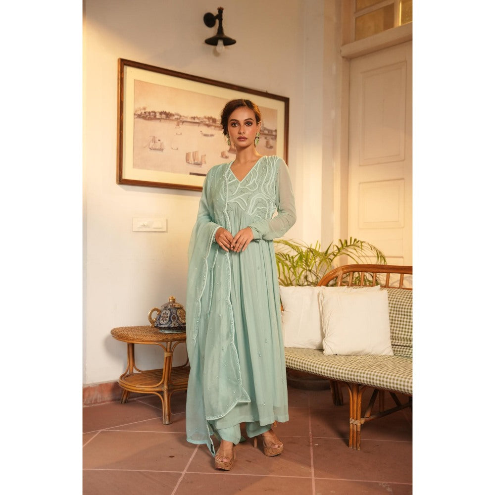Midushi Bajoria Green Tt Anarkali with Pant and Dupatta (Set of 3)