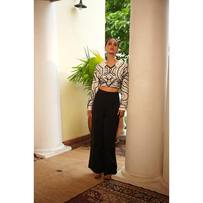 Midushi Bajoria Tt White with Black Pearl Crop Top with Pant (Set of 2)