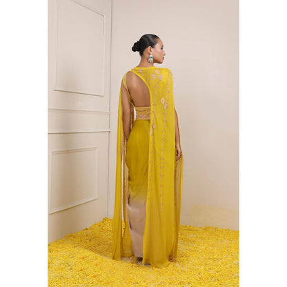 Miku Kumar Yellow Syra Blouse with Skirt, Cape, Belt and Pouch (Set of 5)