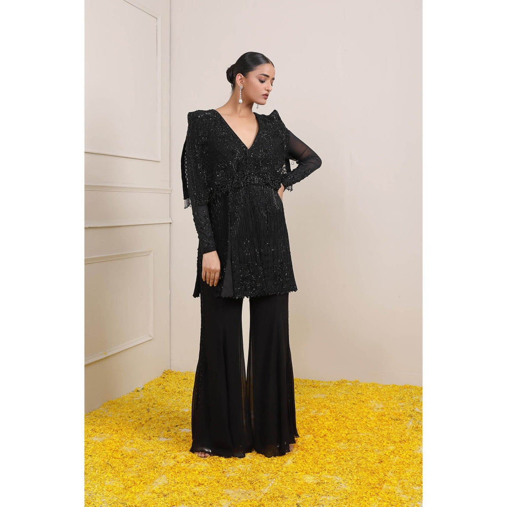 Miku Kumar Black Zaina Peplum Jacket with Sharara (Set of 2)