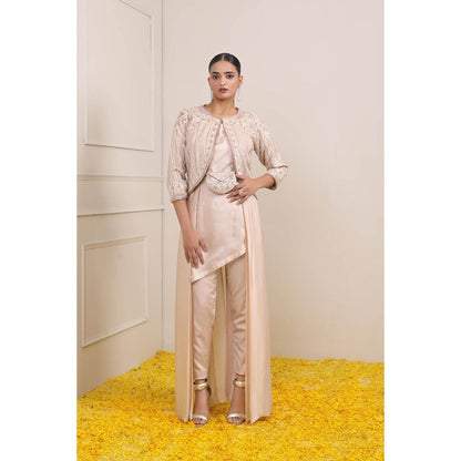 Miku Kumar Ivory Tahera Jacket with Long Inner, Pant, Belt and Pouch (Set of 5)