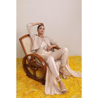 Miku Kumar Ivory Tahera Jacket with Long Inner, Pant, Belt and Pouch (Set of 5)