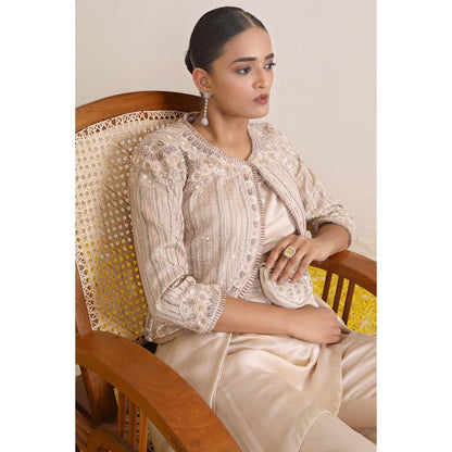 Miku Kumar Ivory Tahera Jacket with Long Inner, Pant, Belt and Pouch (Set of 5)
