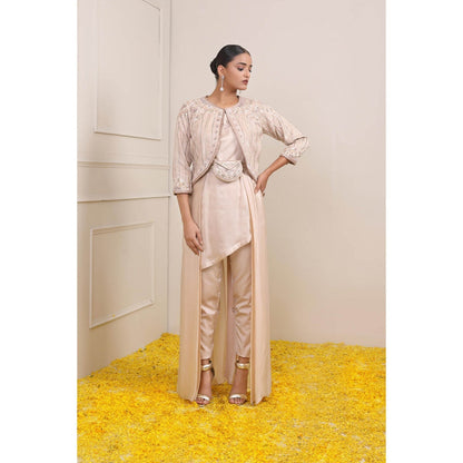 Miku Kumar Ivory Tahera Jacket with Long Inner, Pant, Belt and Pouch (Set of 5)