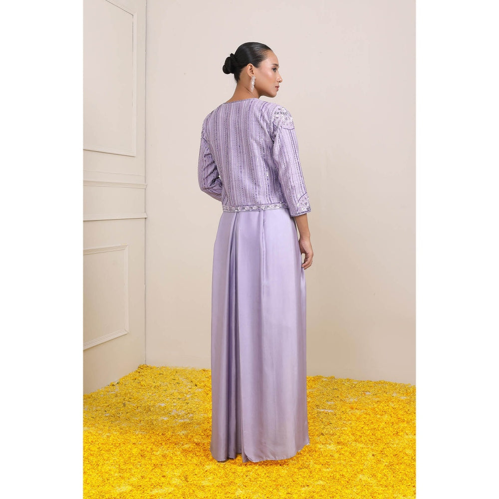 Miku Kumar Lavender Rafia Jacket with Long Inner, Pant, Belt and Pouch (Set of 5)